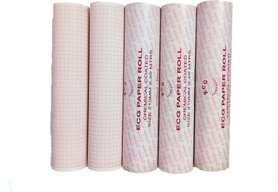 LISAMED ECG Paper Roll Ruled 210mm x 20m 80 gsm Thermal Paper(Set of 5, Red)