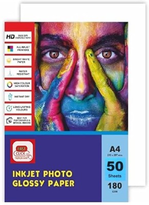 First Click INKJET PHOTO GLOSSY PAPERS 50 SHEET UNRULED A4 180 gsm Inkjet Paper(Set of 1, White)