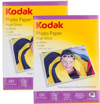 KODAK 180 GSM 5R (5 x 7) Photo Paper High Glossy � 200 Sheets Unruled 5R (5X7) 127 x 178mm 180 gsm Photo Paper(Set of 2, White)