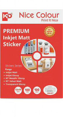 Nice Colour Premium Inkjet Matt Sticker Paper Transparent Glossy 13x19 100 gsm Inkjet Paper(Set of 1, White)
