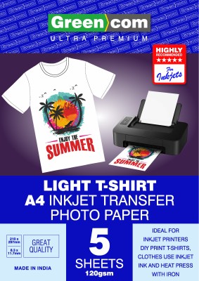 greencom Combo Pk LC T-shirt Light Cotton Inkjet Transfer Paper DIY Print T-Shirts, Clothes Use Inkjet Ink and Heat Press with Iron A4 120 gsm Transfer Paper(Set of 5, 5 Light)