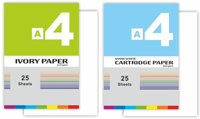 First Click A4 Cartridge Paper 25 Sheet And A4 Ivory Paper 25 Sheet Pack of 50 Sheets Unruled 30x20x1.3 cm 210 gsm, 140 gsm Drawing Paper(Set of 1, Snow White, White)