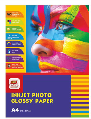 First Click INKJET PHOTO GLOSSY PAPERS 50 SHEET UNRULED A4 180 gsm Inkjet Paper(Set of 1, White)