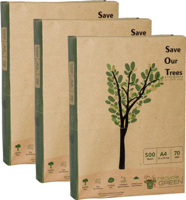 recycle green SOT UNRULED A4 70 gsm Printer Paper(Set of 3, White)