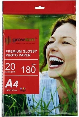 Growlam Premium Glossy 20 Sheets A4 Size Photo Paper – Water Proof, Instant Drying 180 gsm Photo Paper(Set of 1, White)