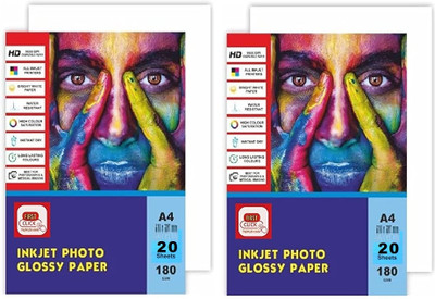 First Click Inkjet Photo Glossy Paper A4 Size- 40 Sheets 180 GSM UNRULED A4 180 gsm Photo Paper(Set of 2, White)
