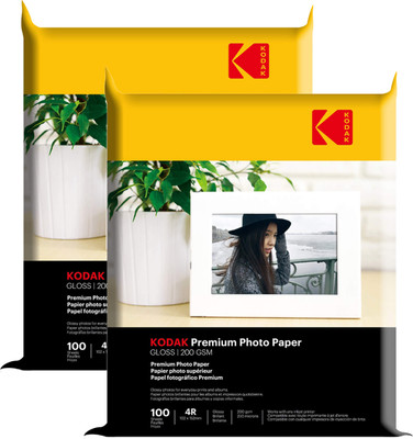 KODAK 2 x100 Sheets High Glossy 4x6 4R 200 gsm Photo Paper(Set of 2, White)