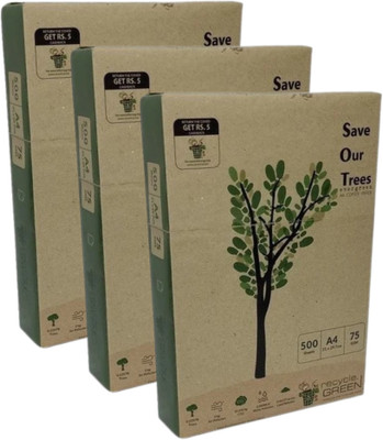 recycle green SOT UNRULED A4 75 gsm Printer Paper(Set of 3, White)