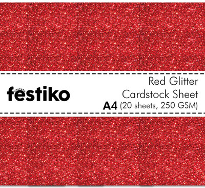 Festiko Red Glitter Cardstock Sheets Pack of 20 Unruled A4 250 gsm A4 paper(Set of 1, Red)