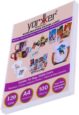 Yorkker ARS High Grade Sublimation Paper Used for Mug Printing, Mobile Cover and Poly clothes Printing A4 X 100 sheets |Special for Heat Transfer Printing| Use With Sublimation Ink Only Unruled A4 120 gsm Sublimation Mug Printing Paper(Set of 1, White)