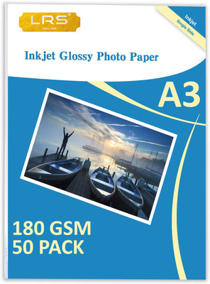 LRS Inkjet Glossy Paper - Pack of 50 Sheets - A3 180 gsm Photo Paper(Set of 1, White)