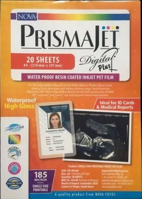 NOVA Prismajet A4 20 Sheets 185 Micron single side printable id card, Medical reports Unruled A4 185 gsm Photo Paper(Set of 1, White)