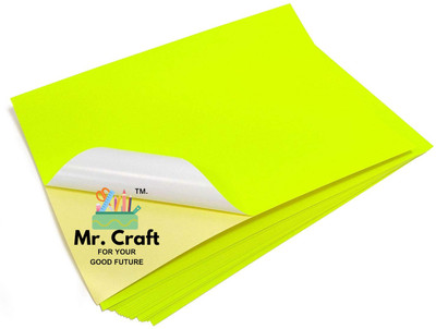 MR CRAFT Self Adhesive Glossy Sticker Laser Inkjet Printable Fluorescent Lemon Colour Plain A4 75 gsm Coloured Paper(Set of 25, Neon Yellow)