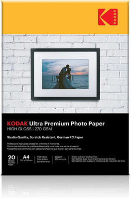 KODAK Glossy Photo Paper (1 x 20 Sheets) A4 270 gsm Inkjet Paper(Set of 1, White)