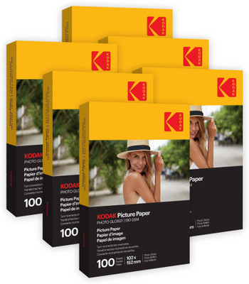 KODAK 190 GSM 4R 600 Sheets High Glossy Cast Coated Water Resistant Photo Paper unruled 4R (4X6 inch) 190 gsm Photo Paper(Set of 6, White)