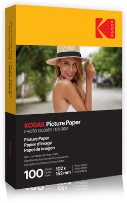 KODAK High Glossy Inkjet Photo Paper (102 x 152mm)100 Sheets Unruled 4x6 175 gsm Photo Paper(Set of 1, White)