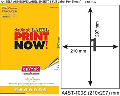 Sejas Collections De'smat A4ST-40S Premium White A4 Size Self Adhesive Label/Sticker for Printer (Inject/Copier/Laser) - 1Label Per Sheet 100 gsm Printer Paper(Set of 40, White)