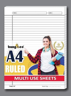 Bungbee A4 Ruled Sheets, Non Punched 100 Sheets, Single Colour - Acer Edition, One Side Ruled A4 90 gsm A4 paper(Set of 1, Natural White)