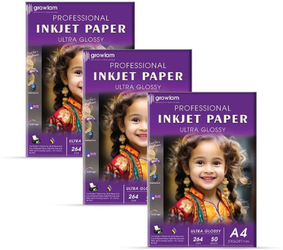 Growlam Ultra Glossy Unruled A4 Size Photo Paper – Water Proof, Instant Drying, 50 Sheets 264 gsm Photo Paper(Set of 2, White)