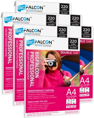 BIGFALCON Professional A4 Double Sided Glossy Inkjet Photo Paper 220 GSM (120 Sheets) Unruled A4 (8.5x11 inch) 220 gsm Photo Paper(Set of 6, White)