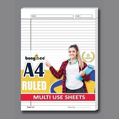 Bungbee A4 Ruled Sheets, Non Punched 50 Sheets, Single Color- Acer Edition, Both Sides Ruled A4 80 gsm A4 paper(Set of 2, Natural White)