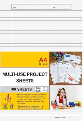 Freedy A4 Size one Side Ruled White Sheet (Pack of 40 sheets) for Project/Assignment/Practical/Homework A4 90 gsm A4 paper(Set of 1, White)
