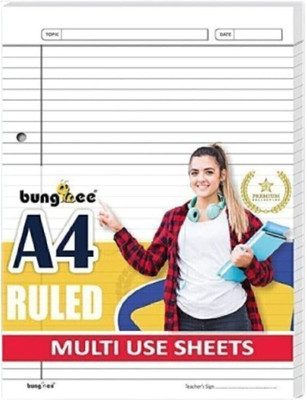 Bungbee A4 Ruled Sheets, Punched 50 Sheets, Single Color- Acer Edition, Both Sides Ruled A4 80 gsm A4 paper(Set of 3, Natural White)