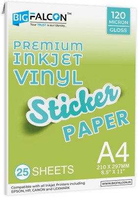 BIGFALCON Premium A4 (8.5x11 inch) Size 25 Sheets Glossy Vinyl Sticker Paper 120 Micron Self Adhesive Photo Paper for Inkjet printer A4 120 gsm Inkjet Paper(Set of 1, Pearl White)