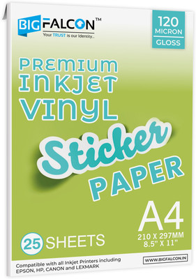 BIGFALCON Premium A4 (8.5x11 inch) Size 25 Sheets Glossy Vinyl Sticker Paper 120 Micron Self Adhesive Photo Paper for Inkjet printer A4 120 gsm Inkjet Paper(Set of 1, Pearl White)