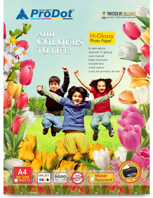 PRODOT 20 Sheet 180 GSM Water Proof & Instant Dry Glossy White A4 Photo Paper Unruled 29x21 180 gsm Inkjet Paper(Set of 1, White)