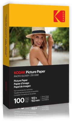 KODAK 210 GSM 4R 100 Sheets High Glossy Cast Coated Water Resistant Photo Paper unruled 4R (4X6 inch) 210 gsm Photo Paper(Set of 1, White)