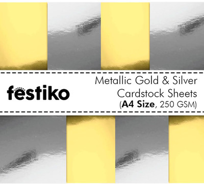 Festiko etallic Gold & Silver Cardstock Sheets Pack of 10 Unruled A4 250 gsm A4 paper(Set of 1, Gold And Silver)
