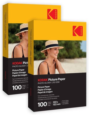 KODAK 210 GSM 4R 200 Sheets High Glossy Cast Coated Water Resistant Photo Paper unruled 4R (4X6 inch) 210 gsm Photo Paper(Set of 2, White)