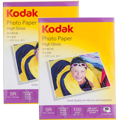 KODAK High Gloss Photo Paper Unruled 5R ( 5 X 7 ) 180 gsm Photo Paper(Set of 2, White)
