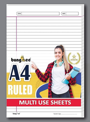 Bungbee A4 Ruled Sheets, Non Punched 50 Sheets, Dual Color - Compass Edition, Both Sides Ruled A4 90 gsm A4 paper(Set of 1, Natural White)