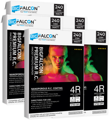 BIGFALCON Premium 240 GSM 4R Size (4X6 inch) 250 Sheet Matt (Luster) RC Resin Coated Waterproof Inkjet Photo Paper for all Inkjet Printer 4R (102x152mm) 240 gsm Photo Paper(Set of 5, White)