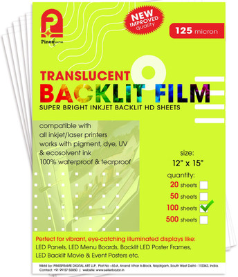 PINESFRAME Translucent Backlit Film Sheets 125 Micron PLANE 12”x15” (30x38 cm) | 100 SHEET 22 gsm Inkjet Paper(Set of 1, White)