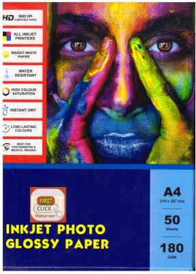 First Click Inkjet Photo Glossy Paper A4 Size- 50 Sheets 180 GSM UNRULED A4 180 gsm Photo Paper(Set of 50, White)