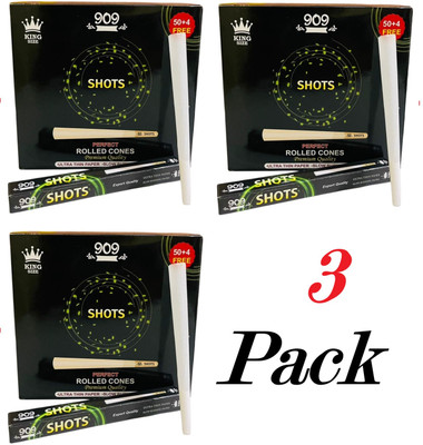 Bongchie 909Shots Pack of 3 Box Pre rolled 54 pieces each cone Boxes Natural King Size 13 gsm Paper Roll(Set of 54, White)