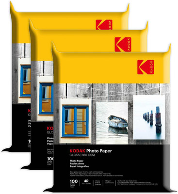 KODAK High Gloss Photo Paper (3x100 Sheets) 4R (4x6) 180 gsm Photo Paper(Set of 3, White)