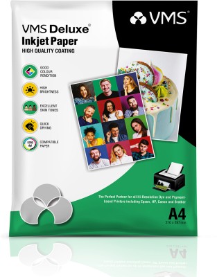 VMS Deluxe Glossy Photo Paper (20 Sheets) Unruled A4 180 gsm Inkjet Paper(Set of 1, White)