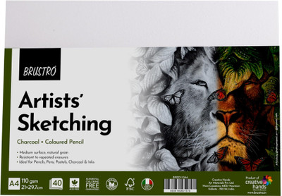 BRuSTRO Artists Sketching Paper, Pack of 40 Sheets, Unruled, A4, 110 gsm Drawing Paper(Set of 1, White)