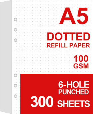 INNAXA A5 Refill Paper | 6-ring binder | 300 sheets/600 pages Dotted A5 100 gsm Journal Paper(Set of 1, Dotted Paper)