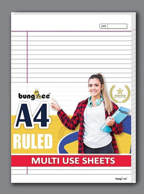 Bungbee A4 Ruled Sheets, Non Punched 50 Sheets, Dual Colour - Magna Edition, Both Sides Ruled A4 90 gsm A4 paper(Set of 1, Natural White)