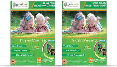 Growlam Ultra Glossy Unruled A4 Size Photo Paper – Water Proof, Instant Drying, 100 sheets 264 gsm Photo Paper(Set of 2, White)