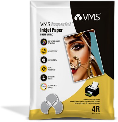 VMS Imperial Photo Paper 100 Sheets Glossy 4x6 4R 270 gsm Inkjet Paper(Set of 1, White)
