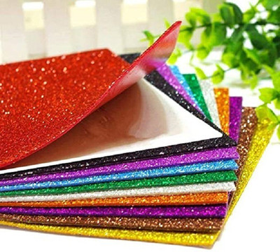 Eclet A4 Glitter Foam Sheet Sparkles (self Adhesive) 2 mm Thick 10 Different Color, for Art & Craft A4 240 gsm Coloured Paper(Set of 1, Fluorescent)