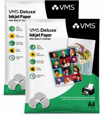 VMS Deluxe Photo Paper 20 Sheets Glossy A4 150 gsm Inkjet Paper(Set of 2, White)