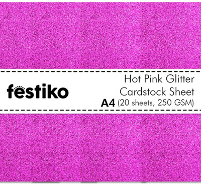 Festiko Pink Glitter Cardstock Sheets Pack of 20 Unruled A4 250 gsm A4 paper(Set of 1, Pink)