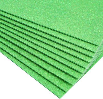 Tlismi 3D EVA flash foam Self-Adhesive thick Glitter Sheet for Scrapbooking Art & Craft Sparkle A4 80 gsm A4 paper(Set of 10, Light Green)